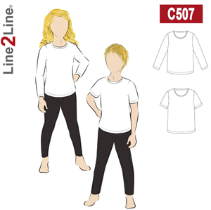 Line2Line snitmønster - C507 T-shirt med langt eller kort ærme, børn